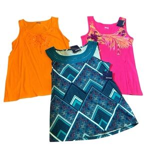 Bundle of 3 NWT Basic Edition Mixed Tank Tops - Orange, Pink & Teal Size Small